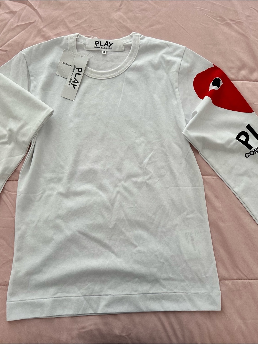 Comme des Garçons PLAY White Crewneck Tee with Black Logo Tag